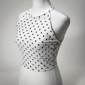 NWOT KiraGrace “Grace” Yoga Halter Crop Top White Dot Size XS